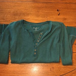 Blue-green waffle-knit long sleeve